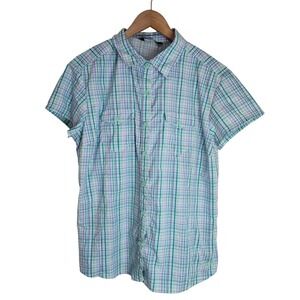 The‎ North Face Shirt Women's XL Button Up Short Sleeve Outdoors Top Blue Green